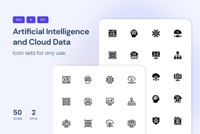 Artificial Intelligence and Cloud Data Icons