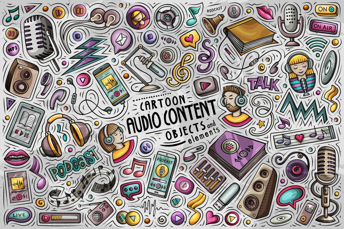 Audio Content Funny Objects & Symbols Set
