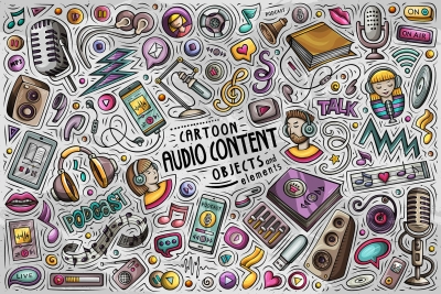Audio Content Funny Objects & Symbols Set