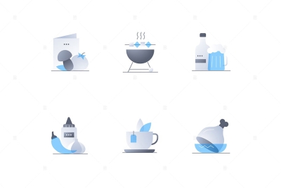 Barbecue Food and Drinks, Menu - Flat Icons Set