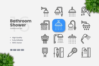 Bathroom Shower Outline Icons