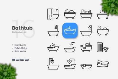 Bathtub Outline Icons