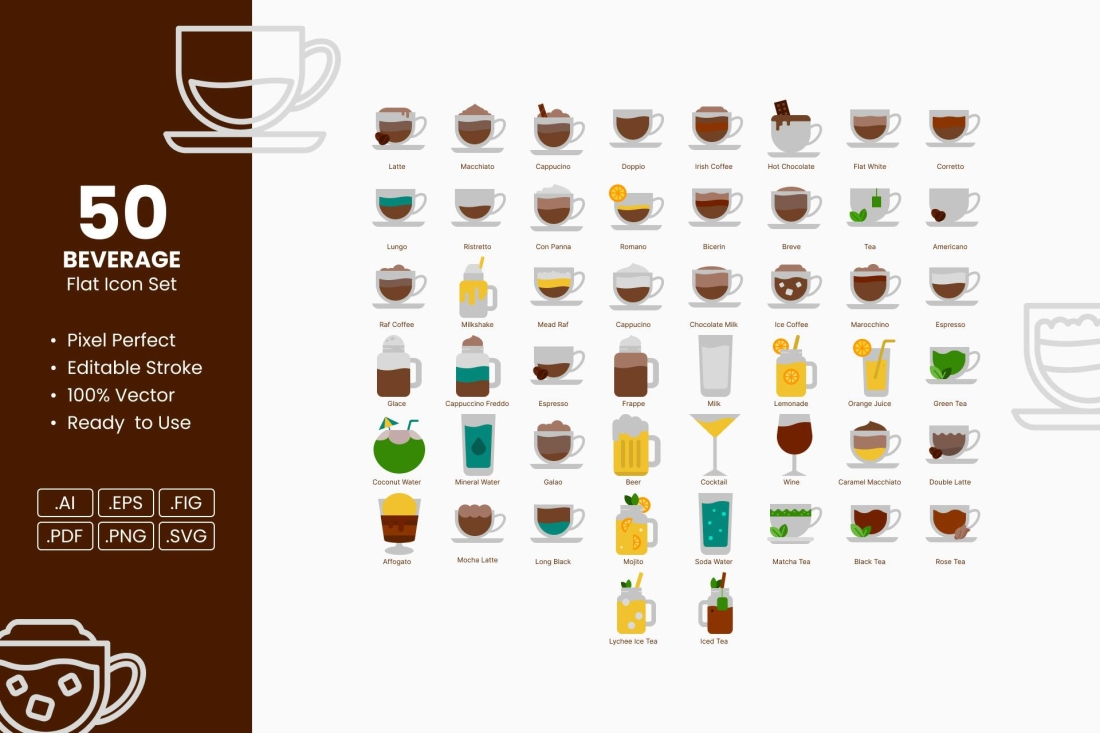 Beverage Flat Icon Set