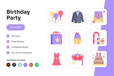 Birthday Party Icons Set