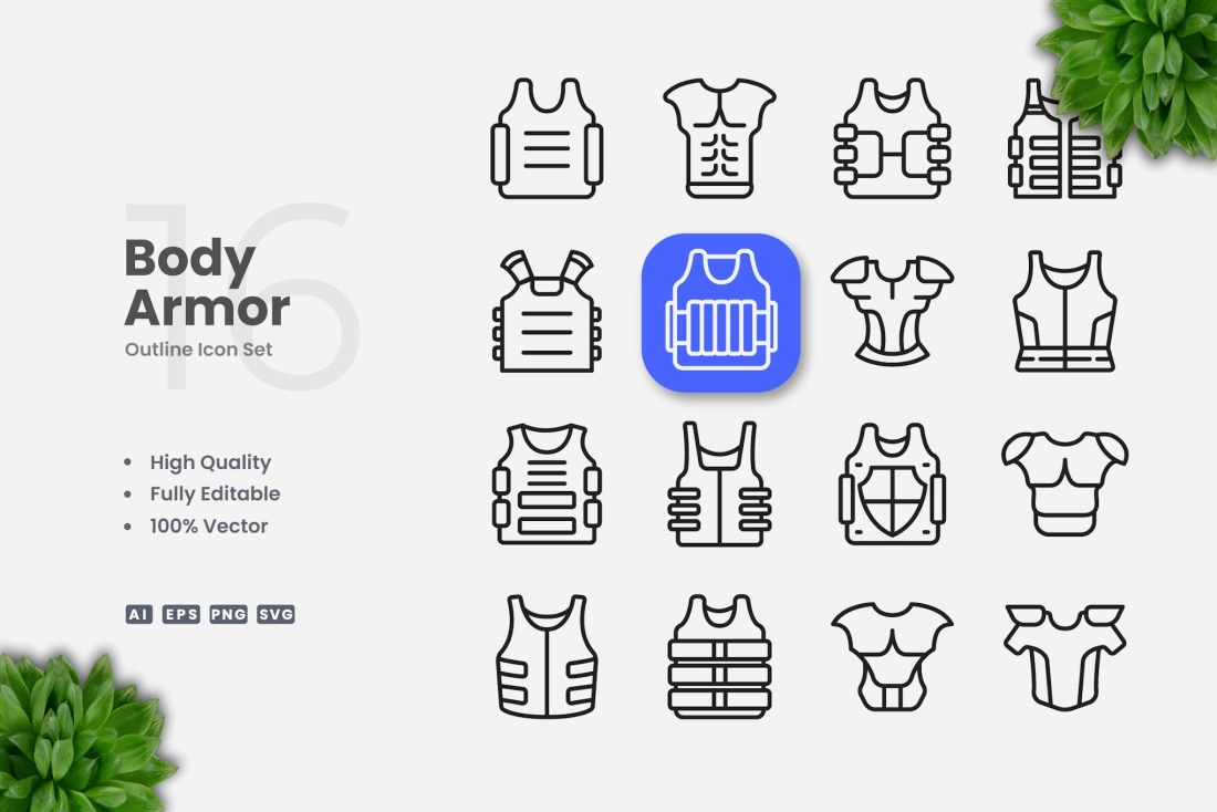 Body Armor Outline Icons