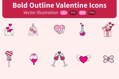 Bold Outline Valentine Icons
