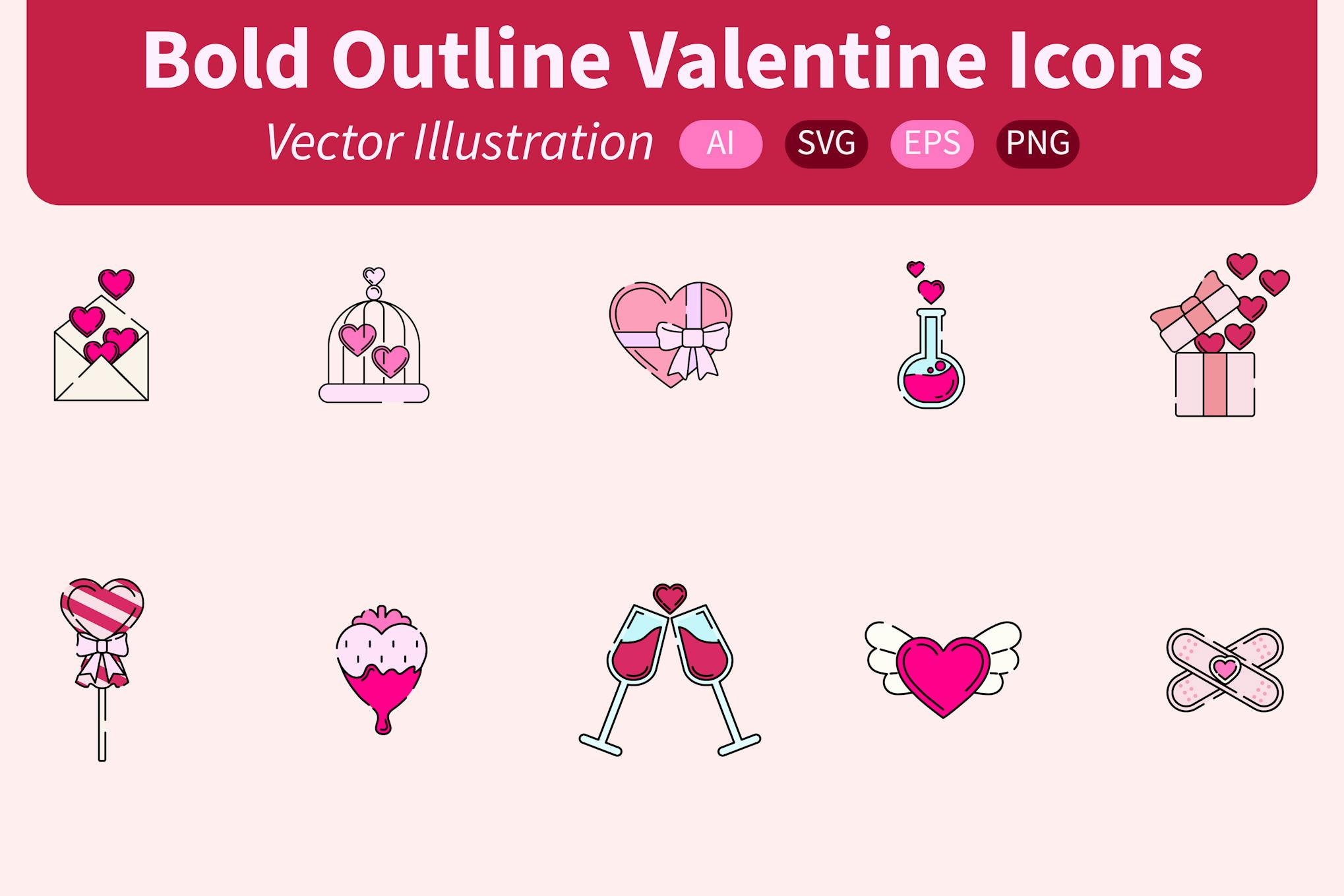 Bold Outline Valentine Icons