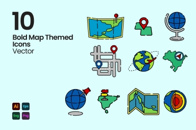 Bold World Map Themed Icons