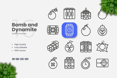 Bomb and Dynamite Outline Icons