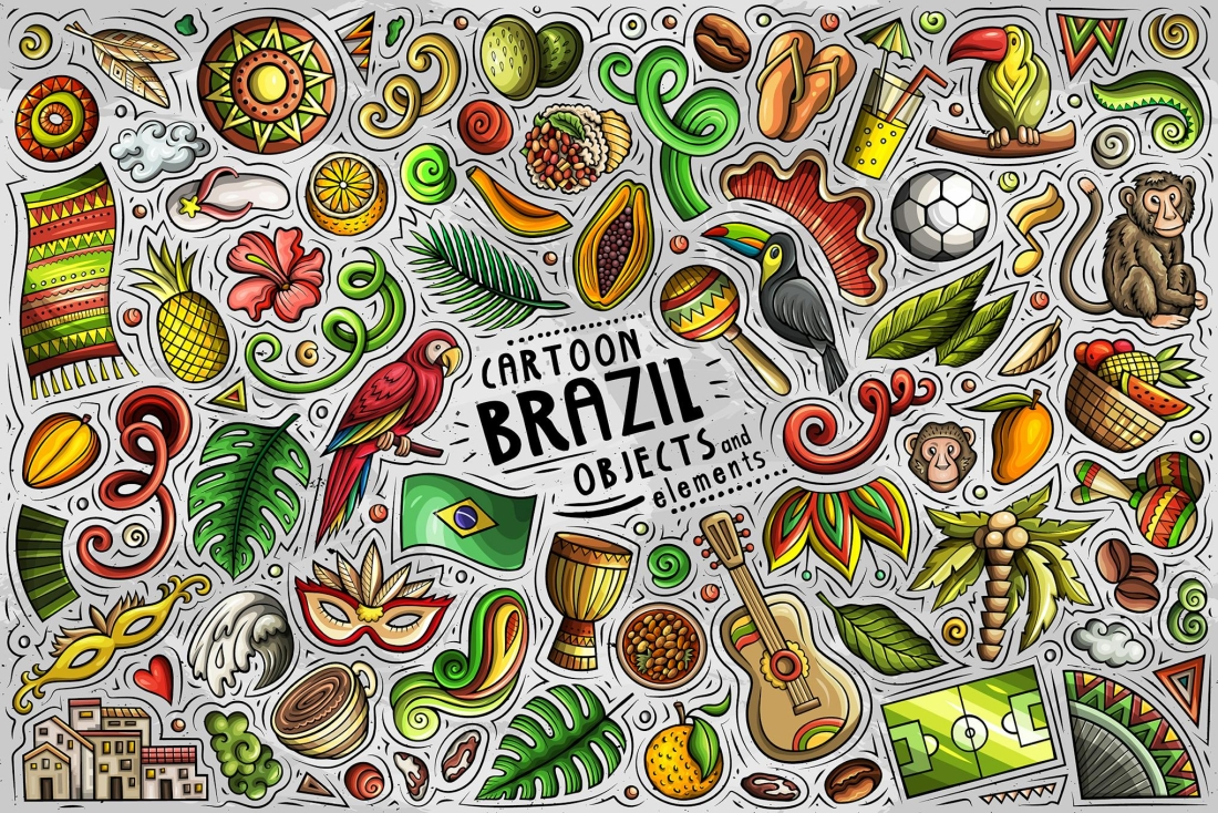 Brazil Cartoon Funny Objects & Symbols Set