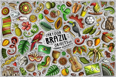 Brazil Cartoon Funny Objects & Symbols Set