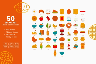 Breakfast Flat Icon Set