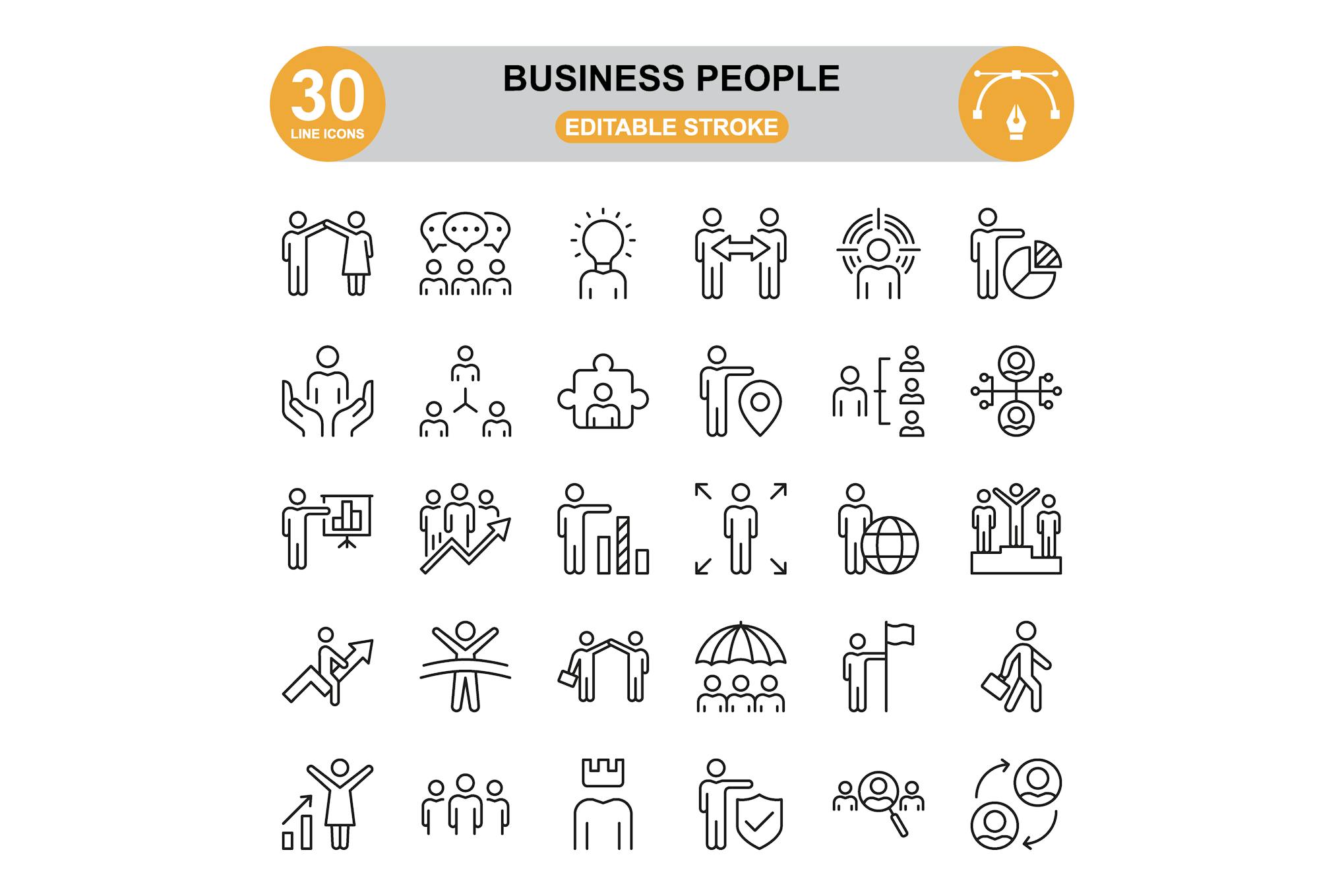 Business People icon set. Editable stroke.