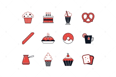Cafe Menu with Sweets and Drinks - line icons set