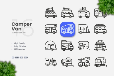 Camper Van Outline Icons