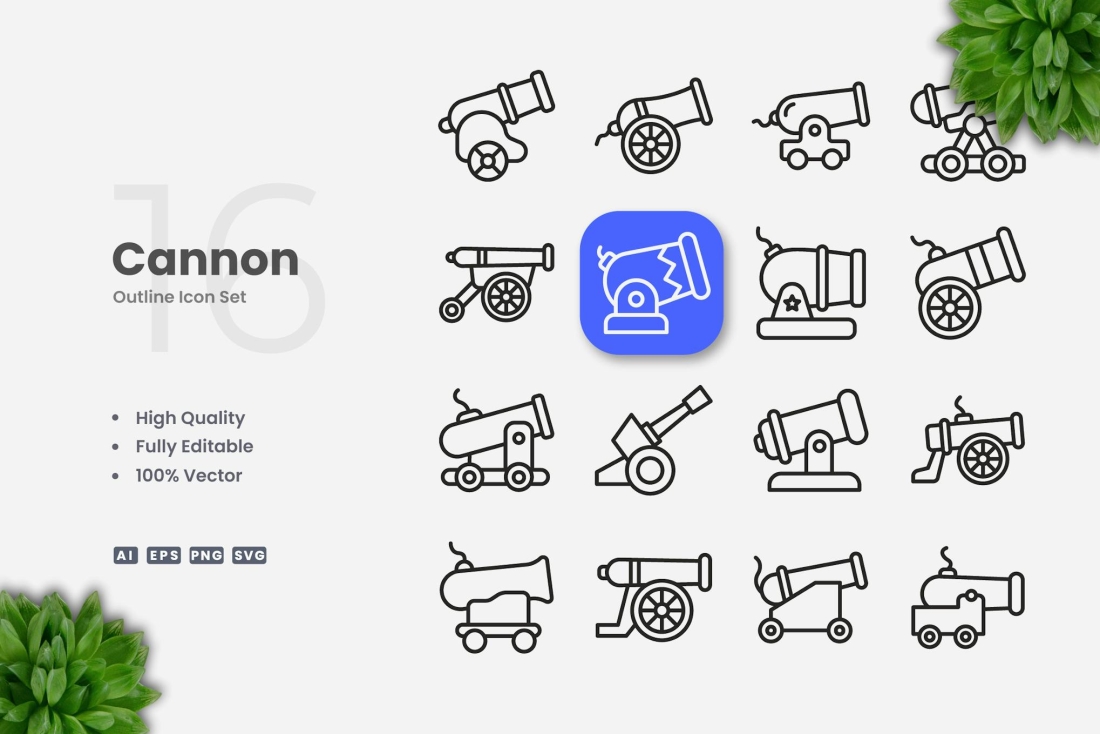 Cannon Outline Icons