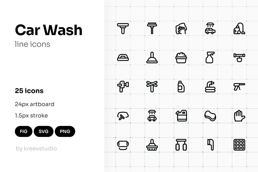 Car Wash Line UI Icons