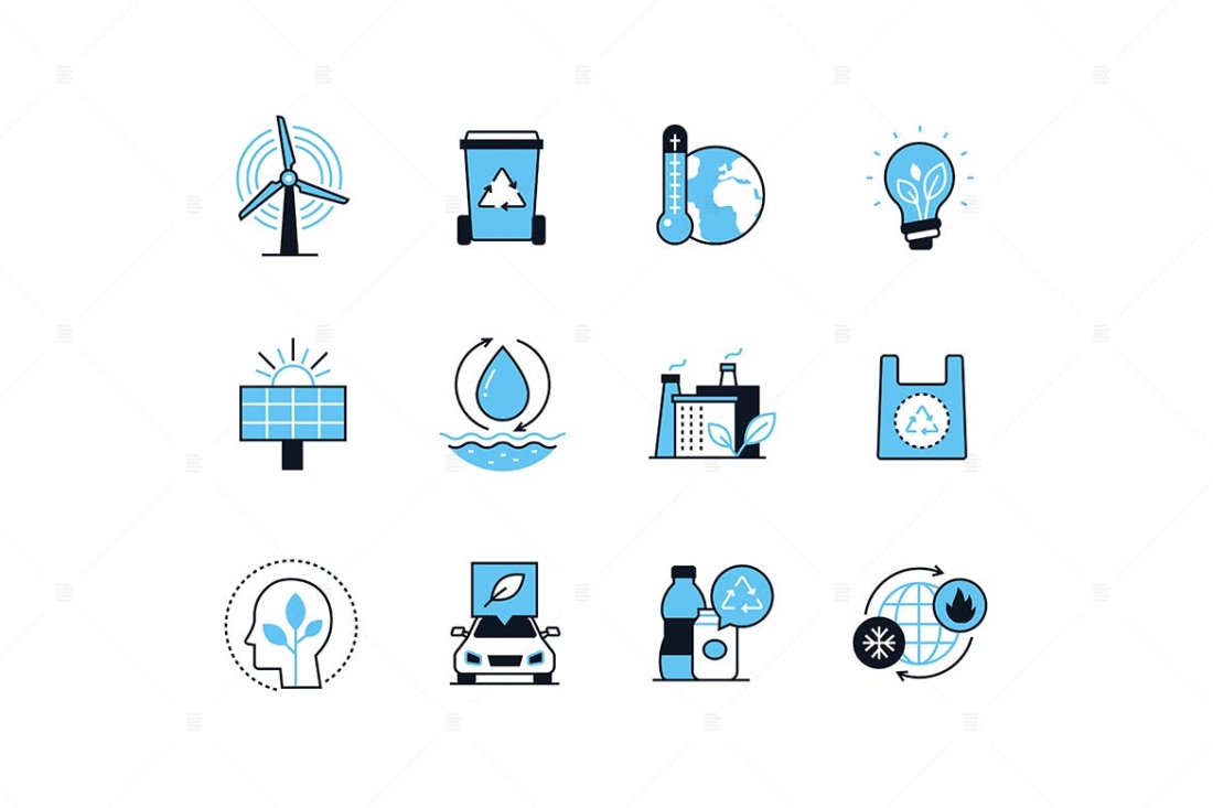 Caring for Environment, Eco Lifestyle Line Icons