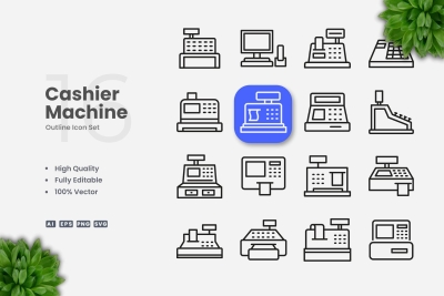 Cashier Machine Outline Icons