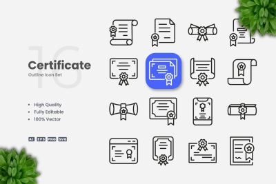 Certificate Outline Icons