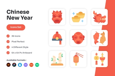 Chinese New Year Icons Set