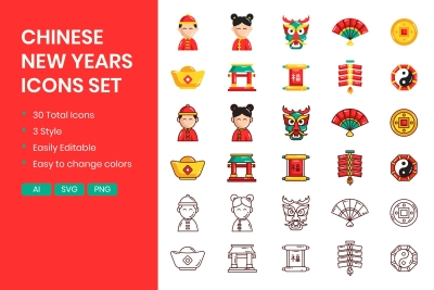 Chinese New Years Icons Set