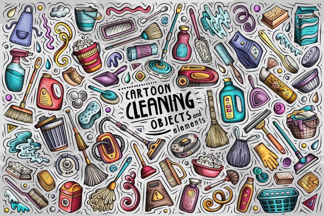 Cleaning Funny Objects & Symbols Set