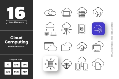 Cloud Computing Icon Outline Set Collection