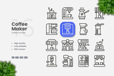 Coffee Maker Outline Icons