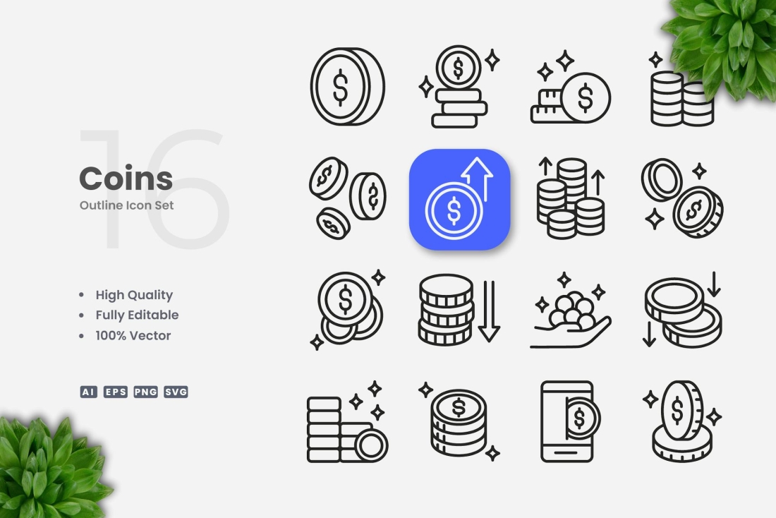 Coins Outline Icons