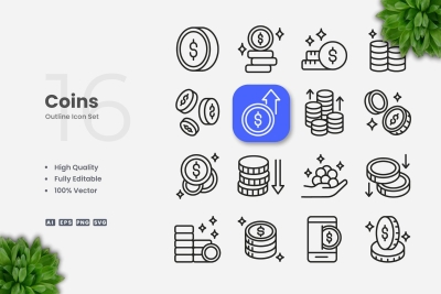 Coins Outline Icons
