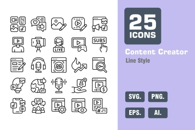 Content Creator Icon Pack in Line Style