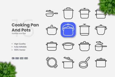 Cooking Pan and Pots Outline Icons