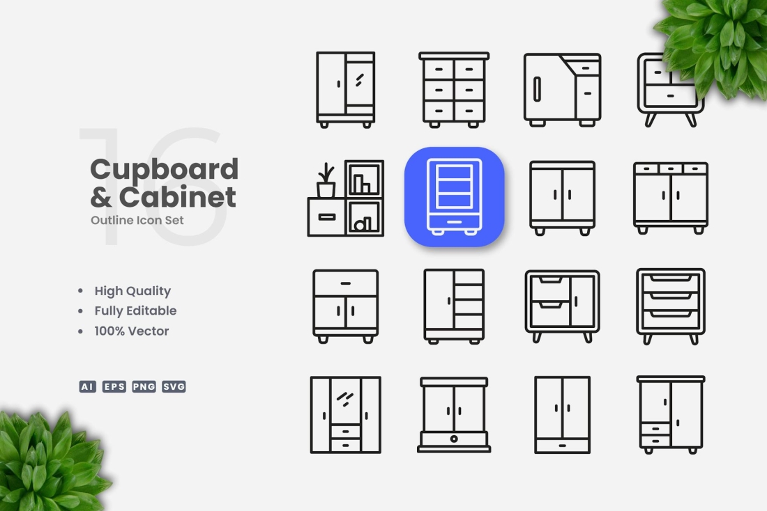 Cupboard and Cabinet Outline icons
