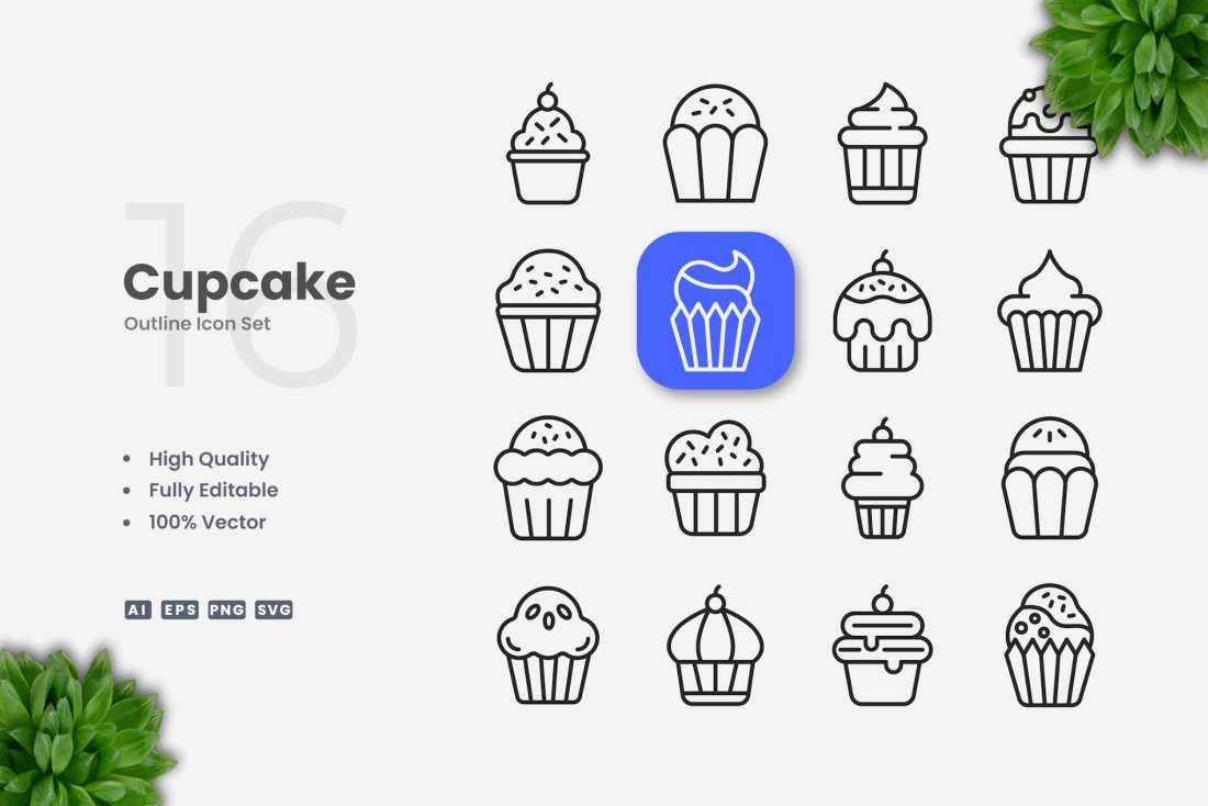 Cupcake Outline Icons