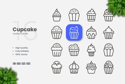 Cupcake Outline Icons