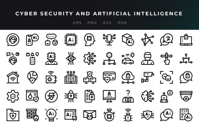 Cyber Security And Artificial Intelligence Icons
