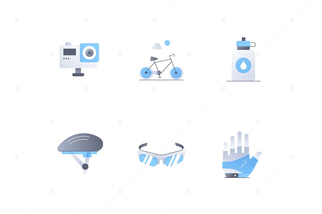 Cycling Sports Equipment and Biking - Flat Icons