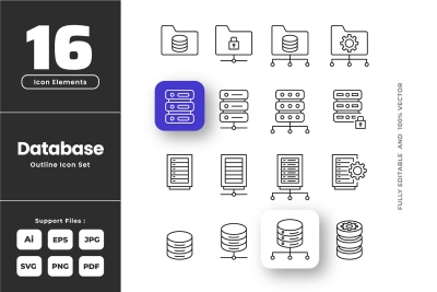 Database Data Center Outline Icons Collection
