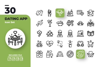 Dating App Outline Icons Set