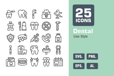 Dental Icon Pack in Line Style