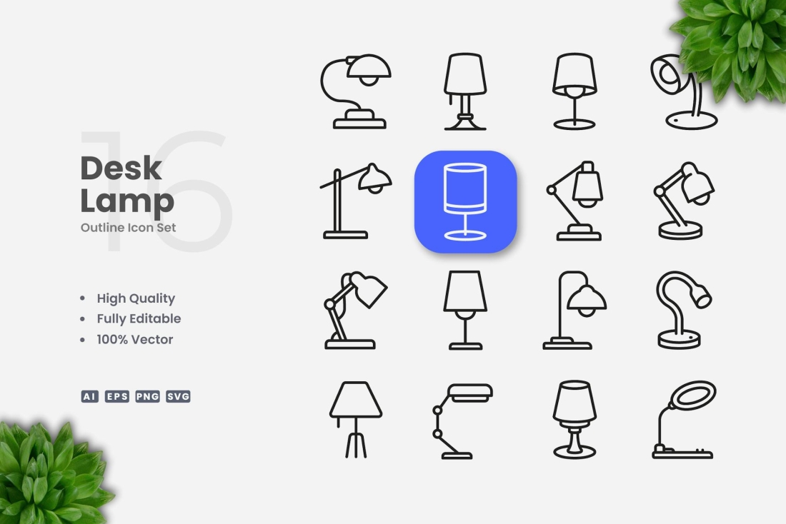 Desk Lamp Outline Icons