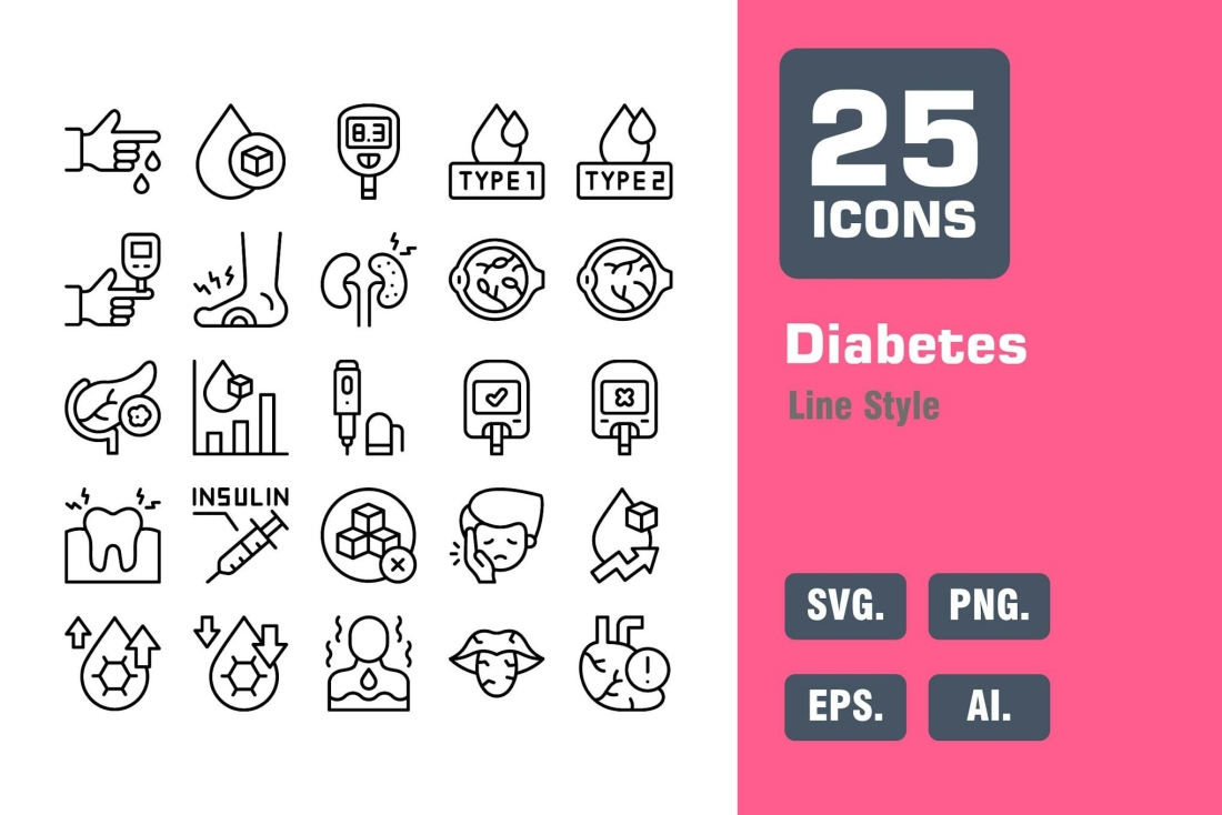 Diabetes Icon Pack in Line Style