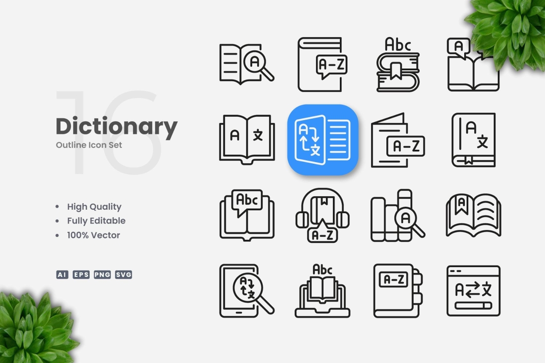 Dictionary Outline Icons