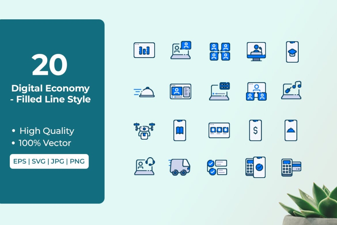 Digital Economy Icons Filled Line Style Vol 1