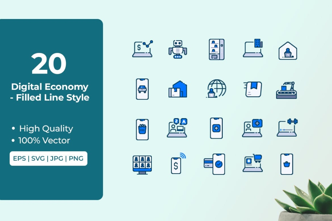 Digital Economy Icons Filled Line Style Vol 2