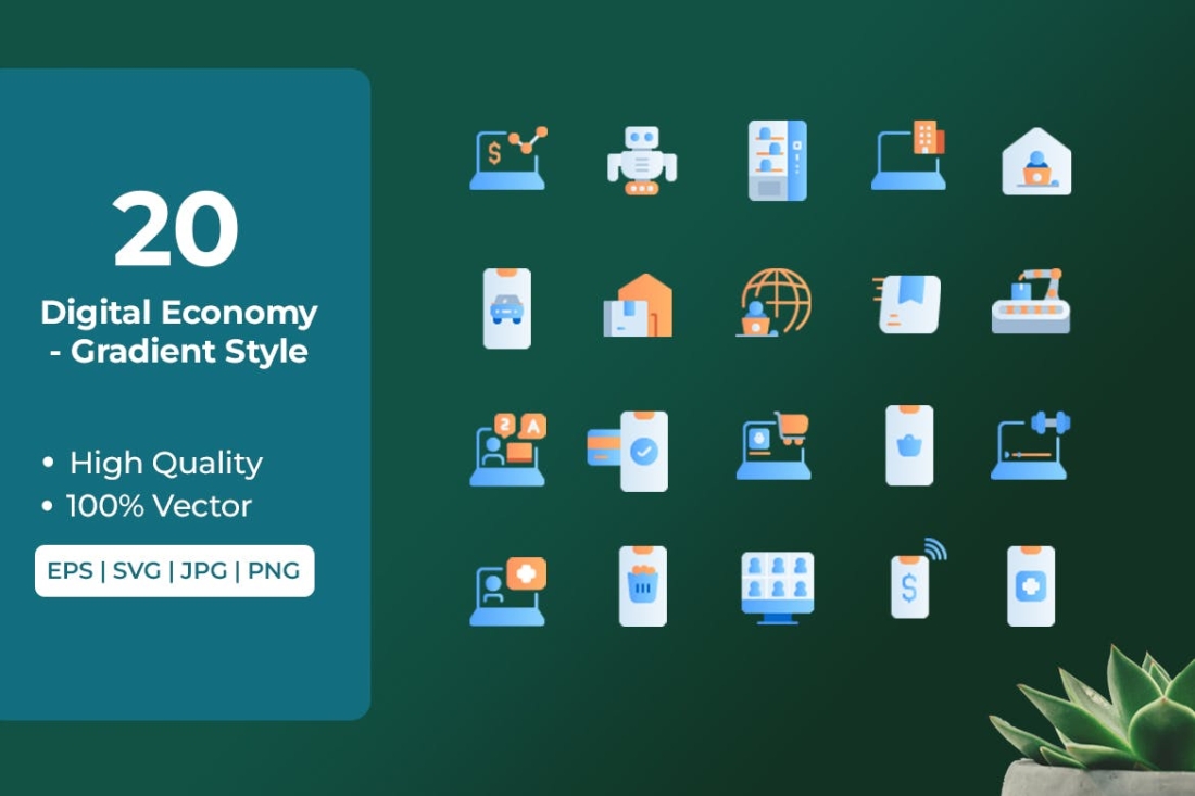 Digital Economy Icons Gradient Style Vol 2