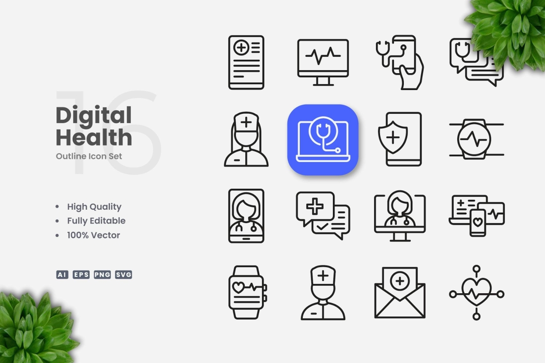 Digital Health Outline Icons