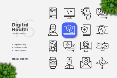 Digital Health Outline Icons