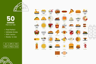 Dinner Flat Icon Set